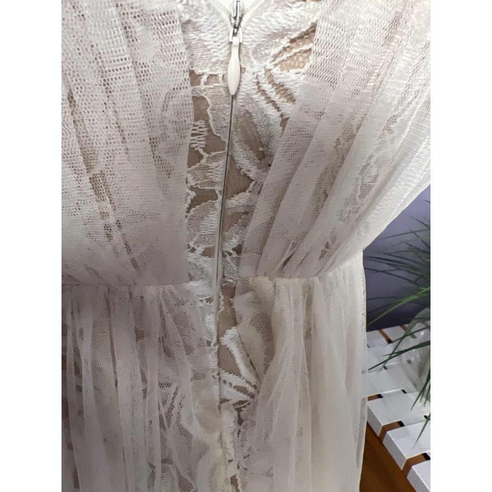 Ark & Co Ivory Lace Tulle Sweetheart Mini Dress Sz M Boho Bridal Cocktail - Picture 7 of 16